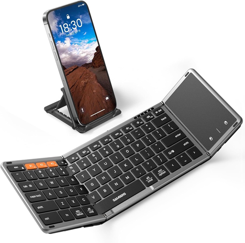 Full-Size Foldable Bluetooth Keyboard with Integrated Touchpad for Wireless Convenience