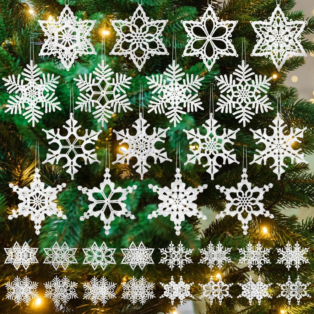 Syhood 32 Pcs Snowflake Crochet Ornaments for Christmas Tree & Winter Decor