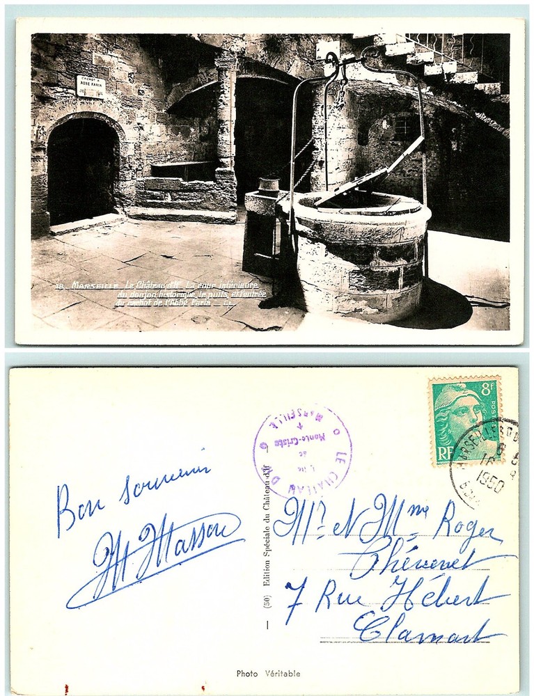 S03-0127, LA CHATEAU, LA COUR INTERIEURE, MARSELLA, * FRANCIA AÑOS 50 MATASELLADO, RPPC