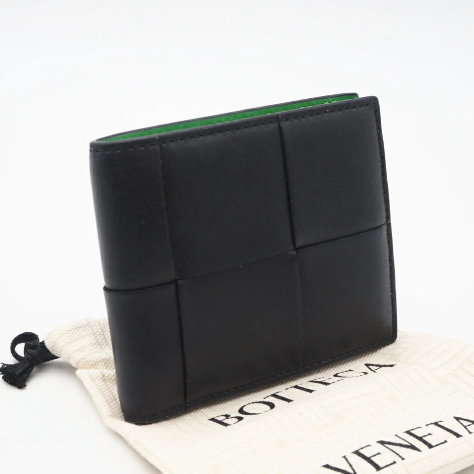 Bottega Veneta  Maxi Intrecciato Leather Bifold Wallet Black Used