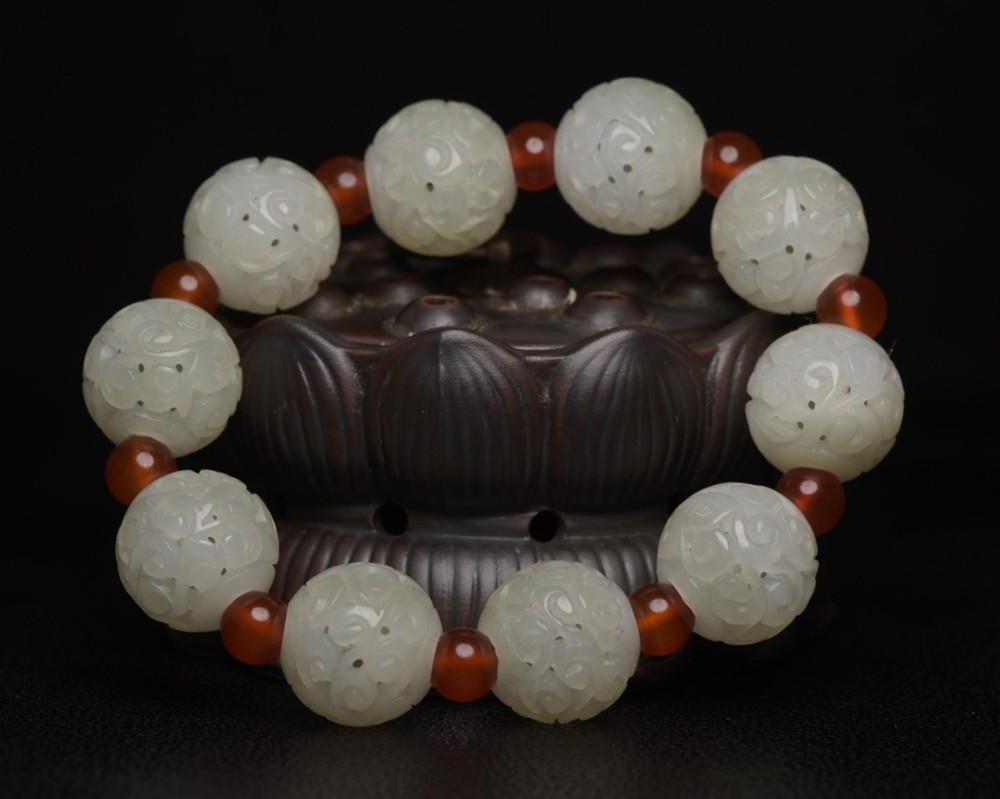 Hetian Jade Handmade Lucky Bead Bracelet for Wealth and Prosperity