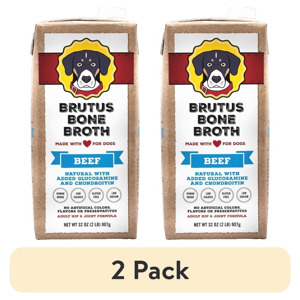 (2 pack) Broth Beef for Dogs - 32 oz, All Natural Human Grade Dog Food Topper