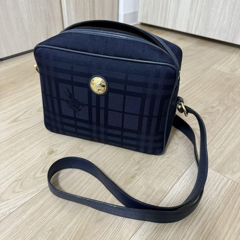 Burberry Shoulder Bag Nova Check Canvas Dark Navy Authentic F1104105