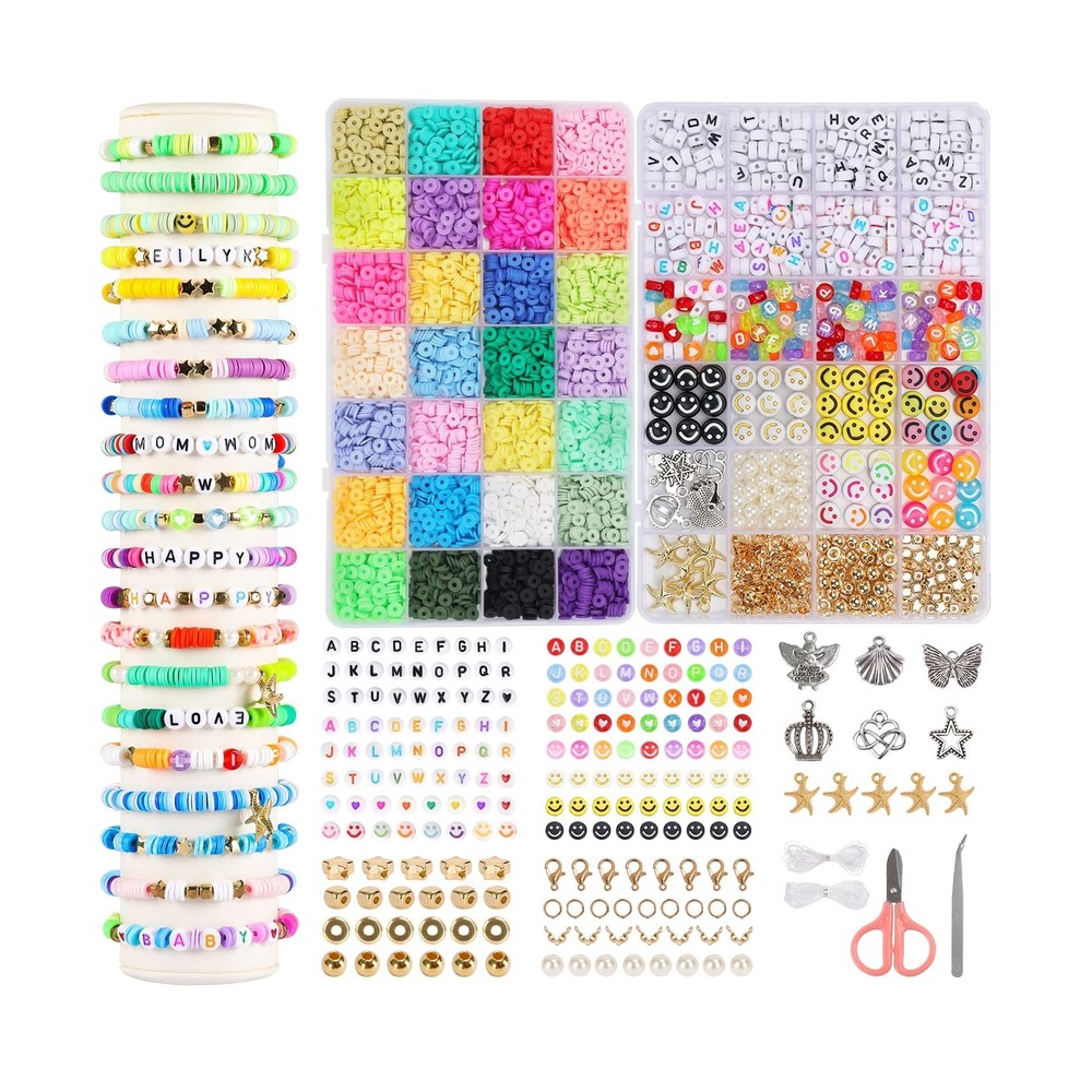 QUEFE 5000 Clay Beads for Bracelet Making Kits, 28 Colors Flat Clay Heishi Be...