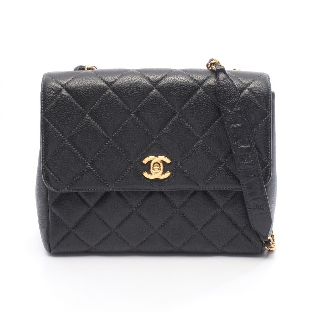 CHANEL Matelasse Chain Shoulder Crossbody Bag calf leather Black GHW Used Women