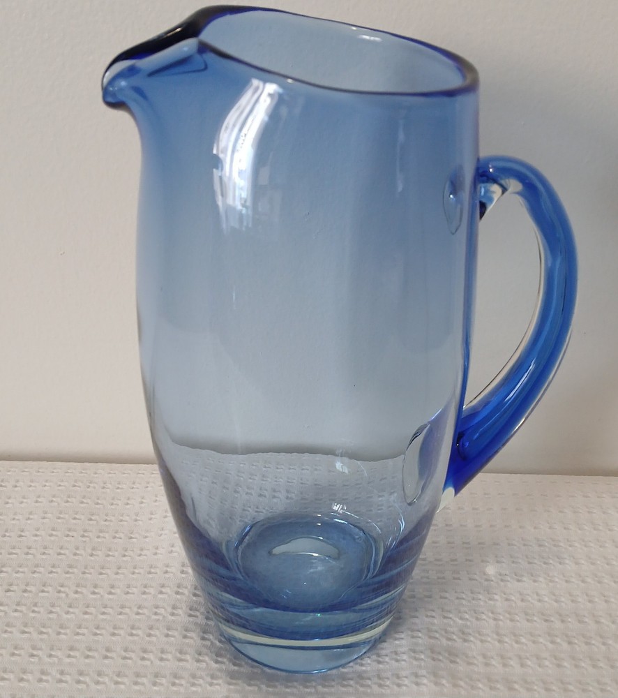 Blenko Inspired Hand-Blown Cobalt Blue Glass Pitcher for Lemonade or Iced Tea