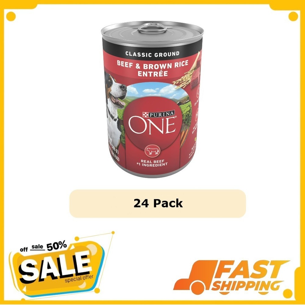 24 Cans,Purina ONE Classic Ground Beef and Brown Rice Entree Wet Dog, 13 oz can