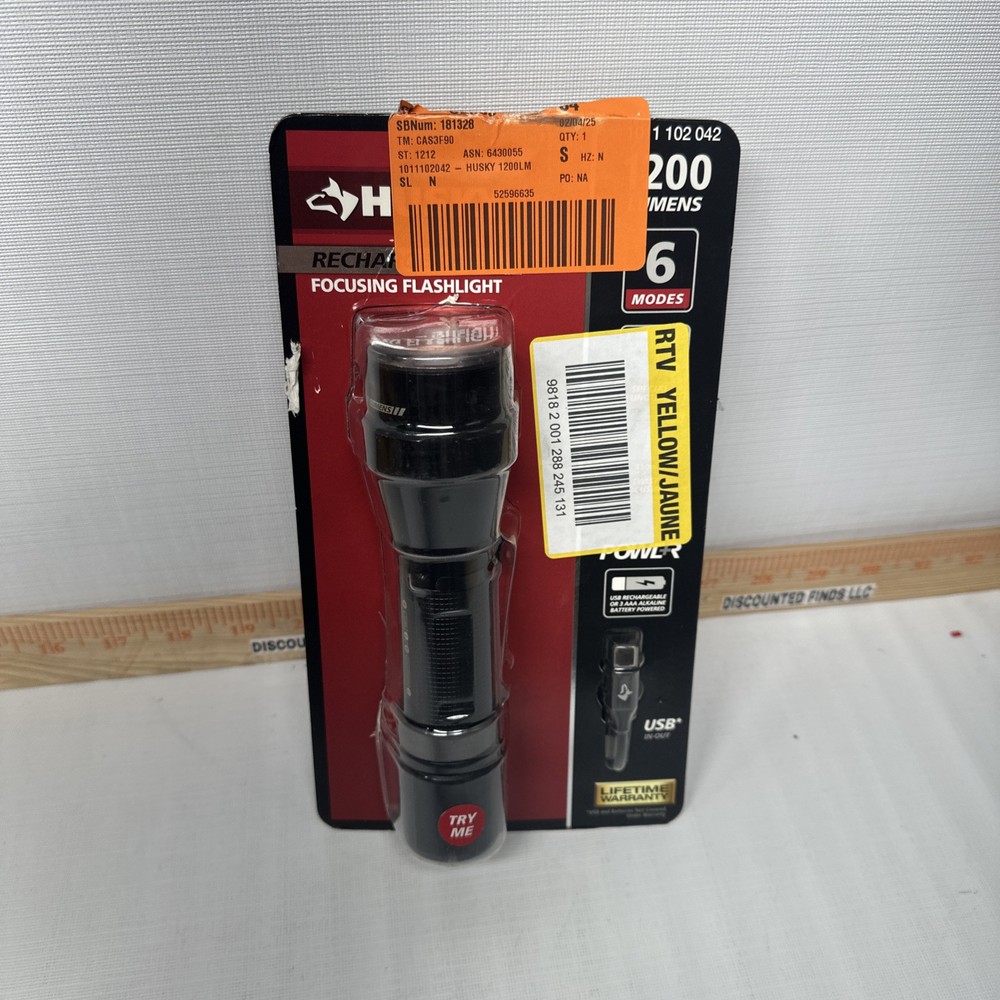 Husky Rechargeable Focusing Flashlight Dual Power 1200 Lumen 6 Modes B15