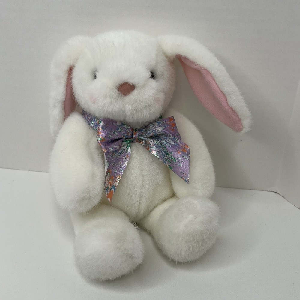 Hallmark White Bunny Rabbit 10” Plush Stuffed Animal Easter Purple Bow Springer