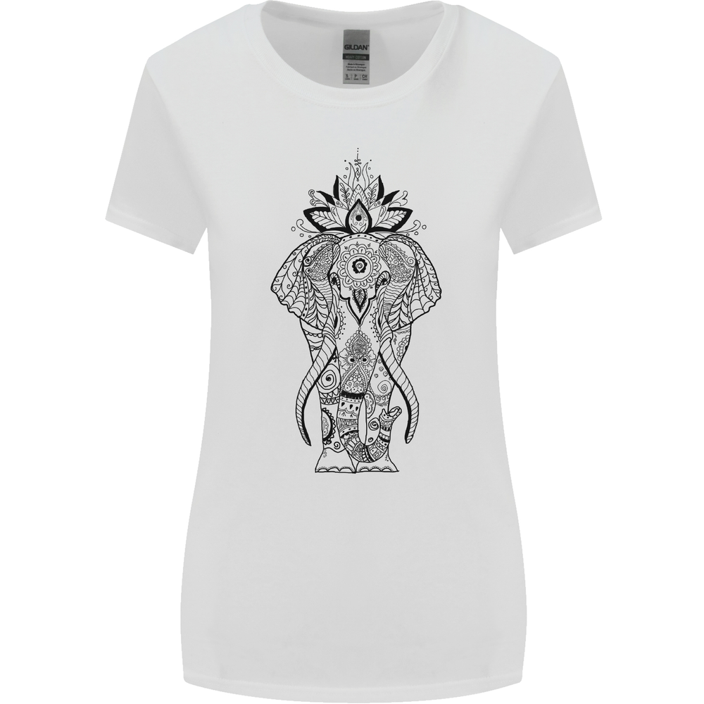 Black Mandala Art Elephant Womens Wider Cut T-Shirt
