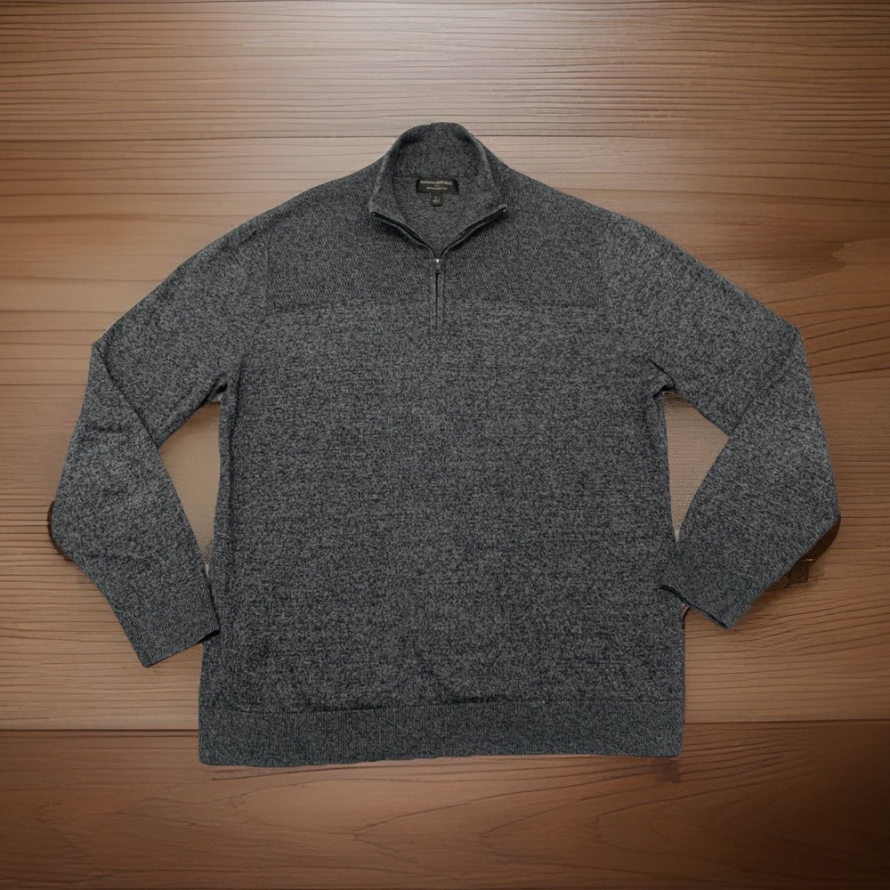 Banana Republic Premium Luxe Yarn Men Gray 1/4 Zip Mock Neck Pullover Sweater L