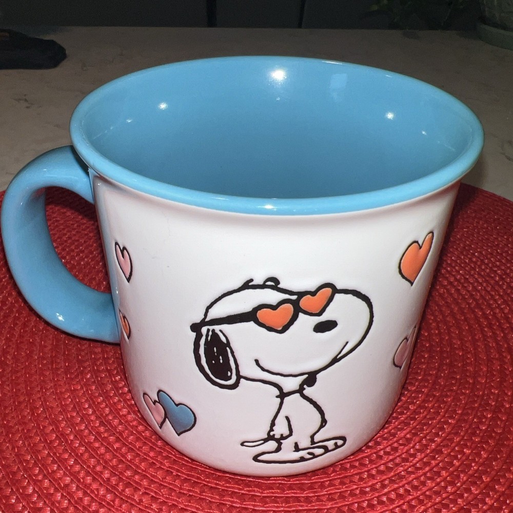 Snoopy with Hearts Sunglasses 21oz Stoneware Coffee Mug Sky Blue Accent