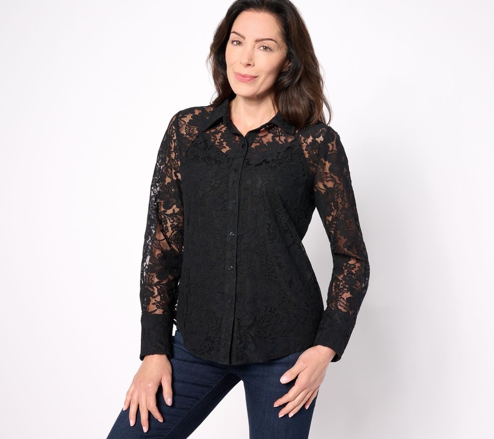BEAUTIFUL by Lawrence Zarian Women's Top Sz XL The Doris Lace Black A656629