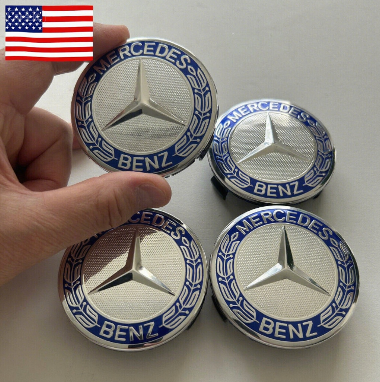 4 Set For Mercedes-Benz Wheel Center Hubcaps Emblem Rim Cap 75mm Dark Blue