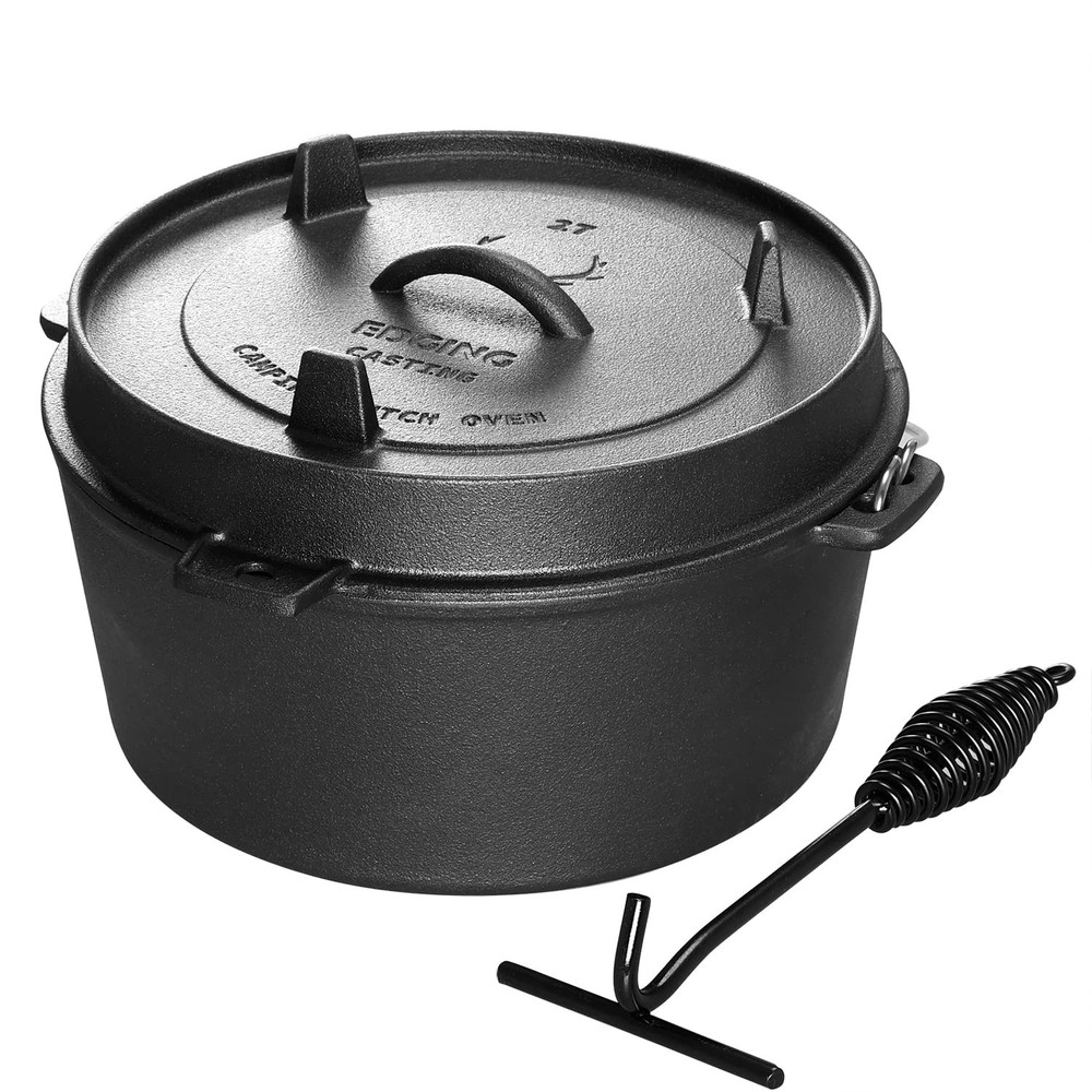 Pre-Seasoned Cast Iron Dutch Oven for Camping & Outdoor Cooking with Lid