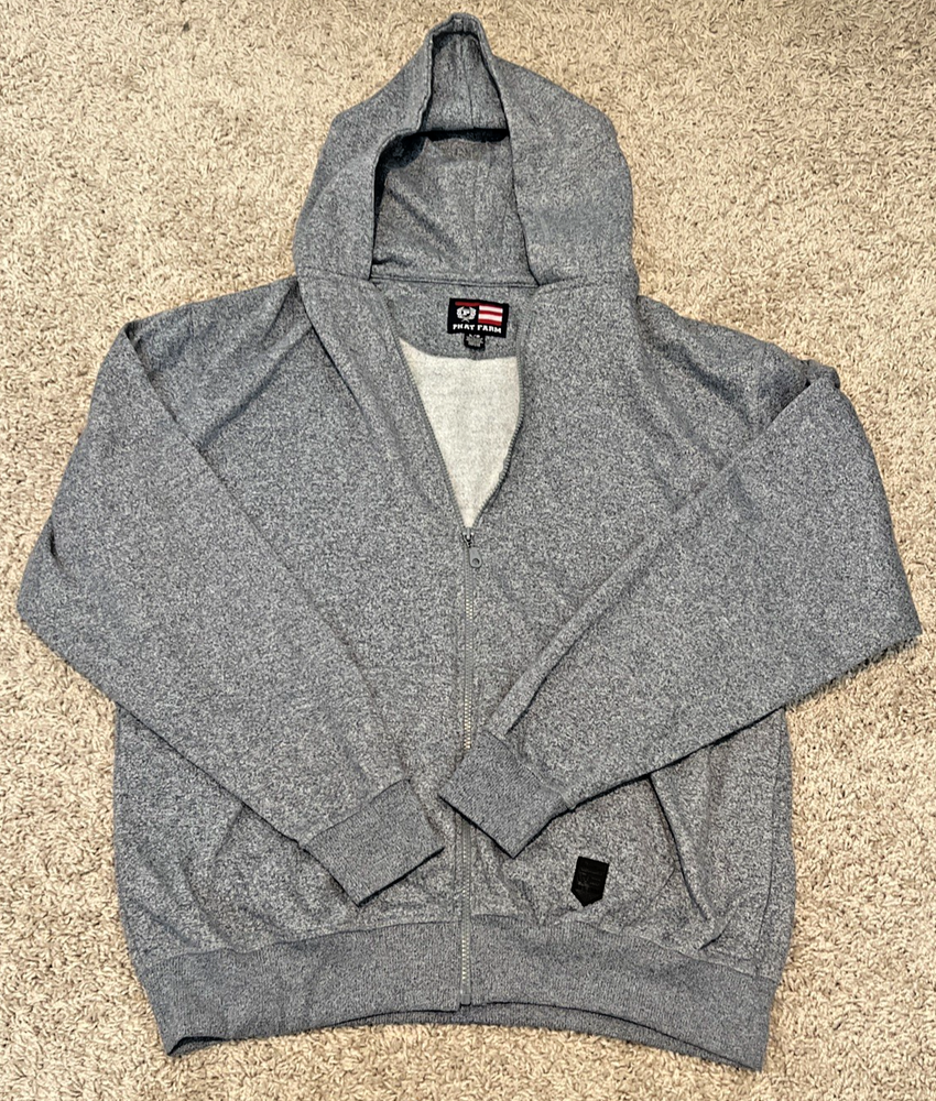 Phat Farm Hoodie Men’s L Gray Full Zip Sweatshirt Y2K Streetwear 90s Hip Hop
