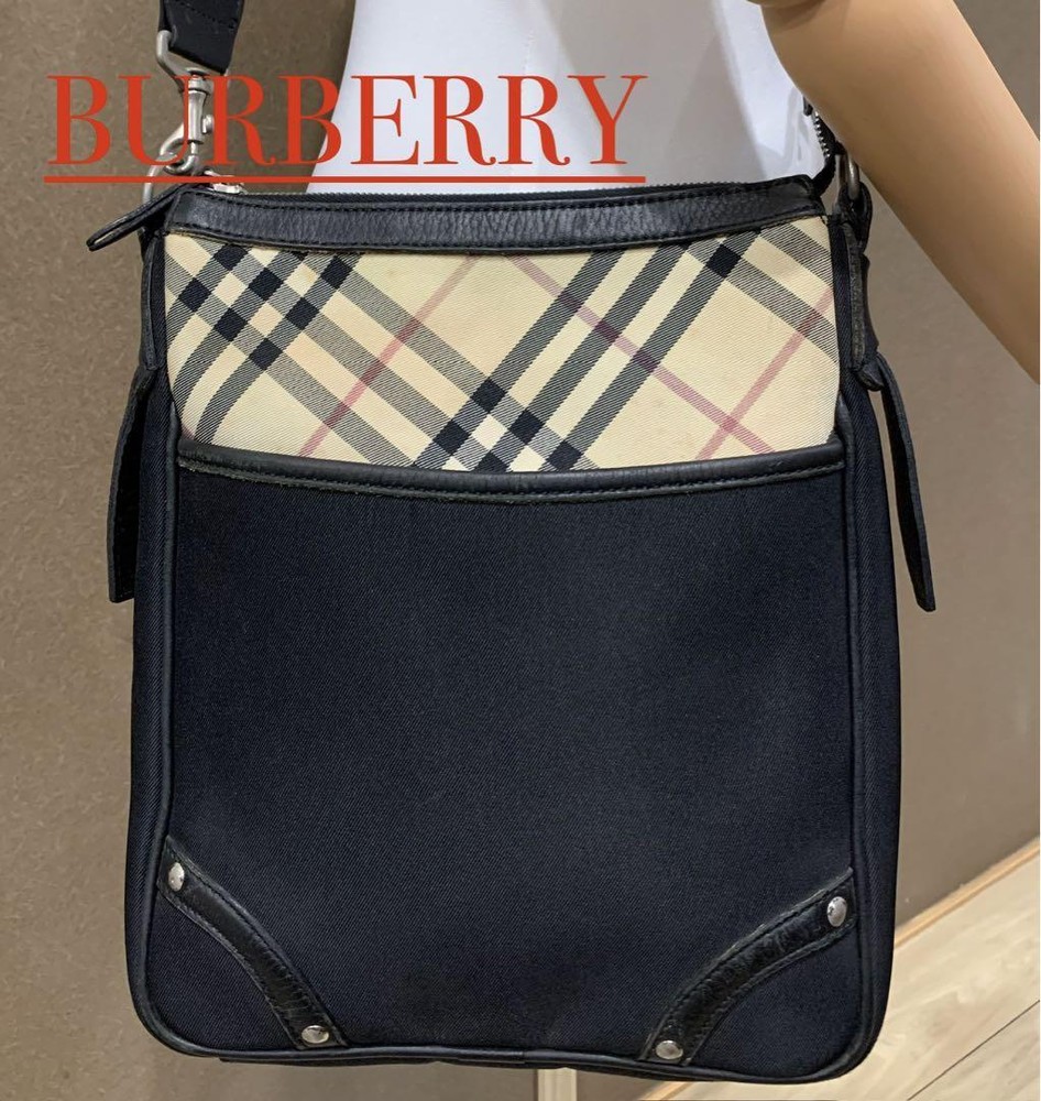 Burberry Shoulder Bag Nova Check Canvas Black Authentic F10171233