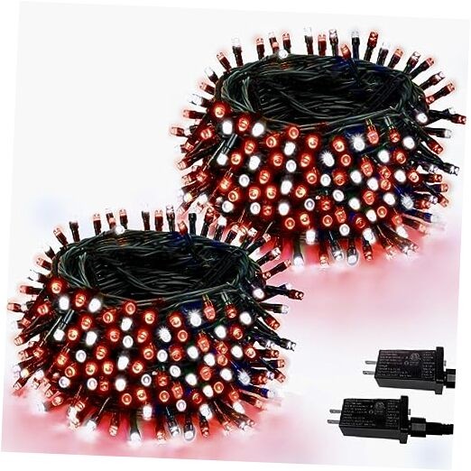 2 Pack 200LED Red and White Christmas Lights for Indoor and Outdoor Use