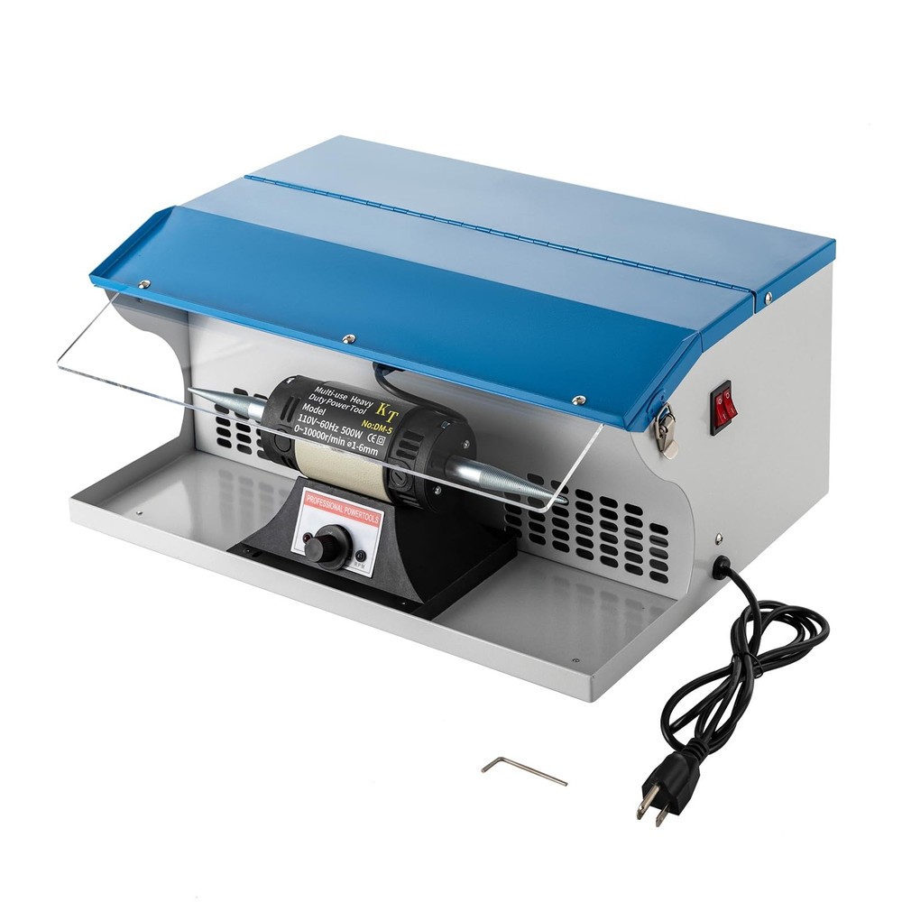 Benchtop Polishing Buffing Machine Jewelry Polisher Dust Collector W/ Light 500W