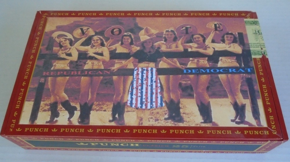 Cigar Box with Digital Art, Vote Democrat, Vote Republican, Nude Ranch Cowgirls
