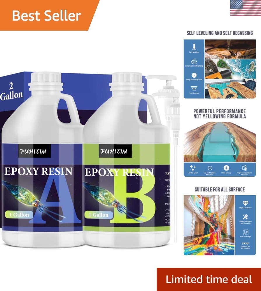 Crystal Clear 2 Gallon Epoxy Resin Kit - Self-Leveling High Gloss Finish for DIY Crafts and Art Projects