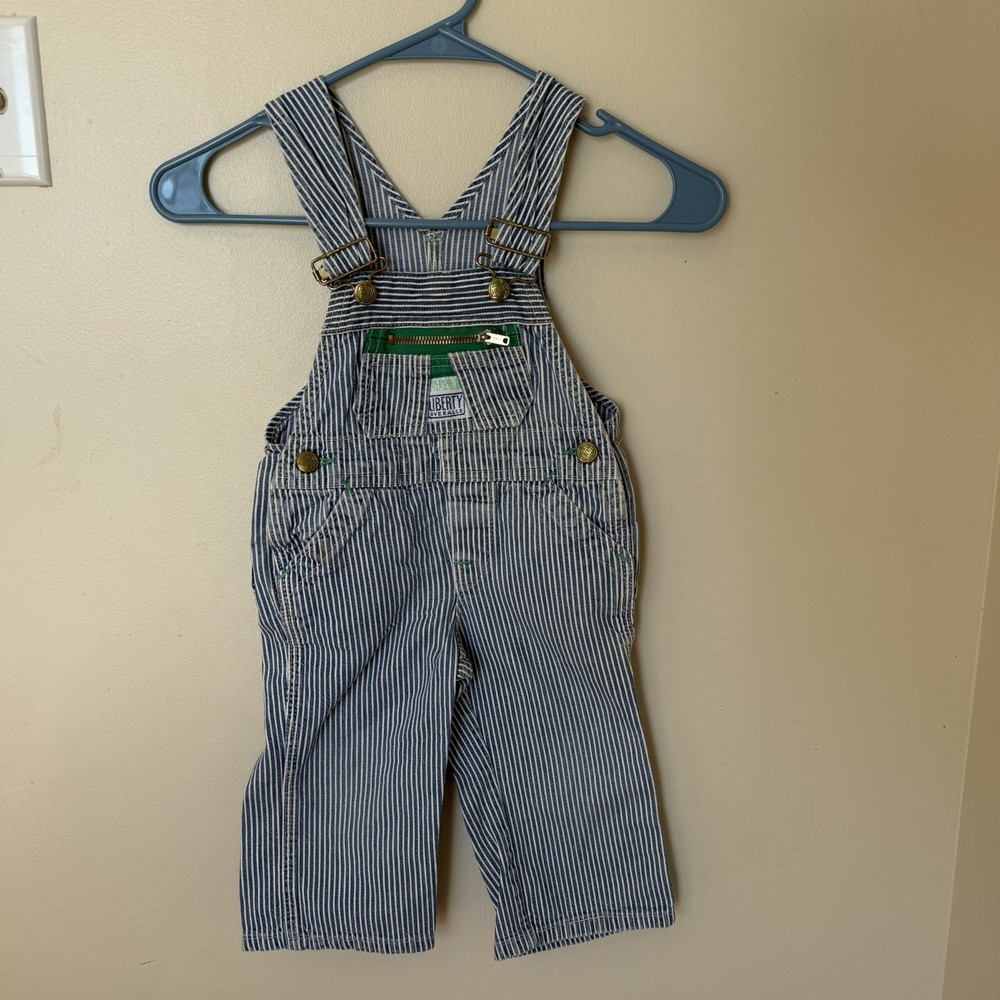 VTG Liberty Pinstripe Children Toddler 3T Overalls Railroad Blue White USA