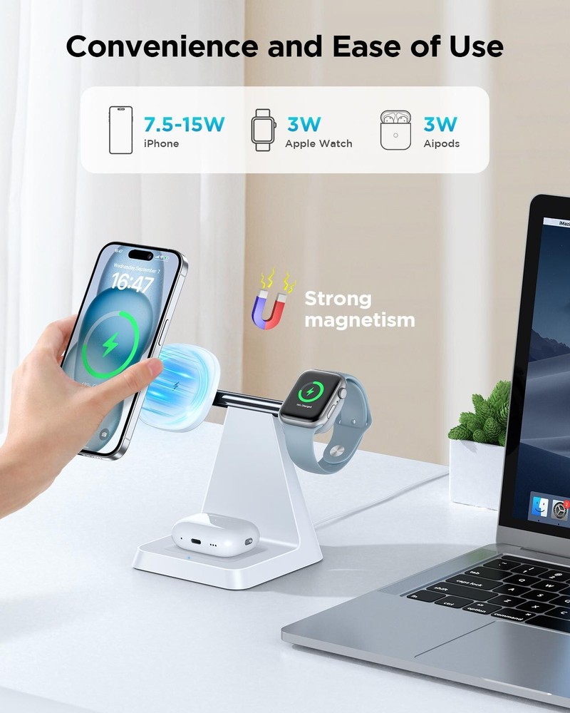 Magnetic Wireless Charger for iPhone -3-in-1 Magnetic Safe Various Apple Devices