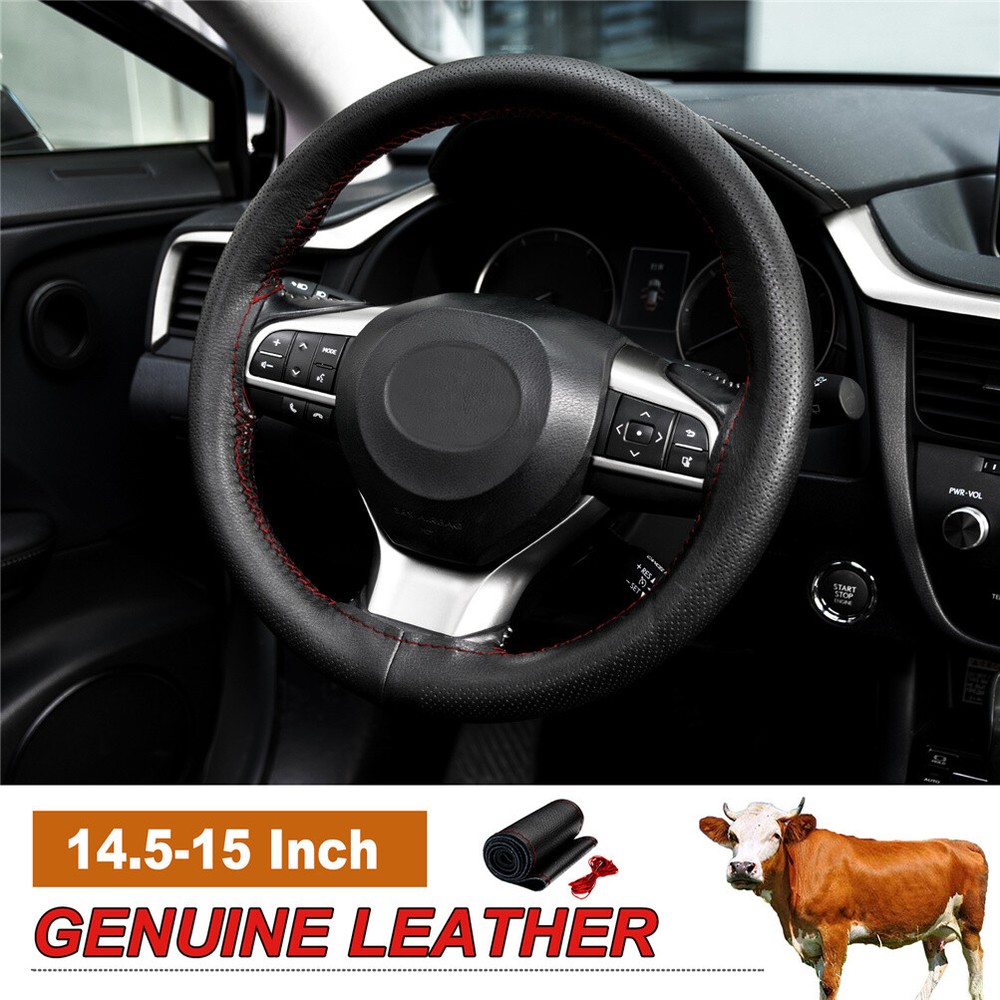 Universal  DIY Car Steering Wheel Cover Genuine Leather Non-slip 15