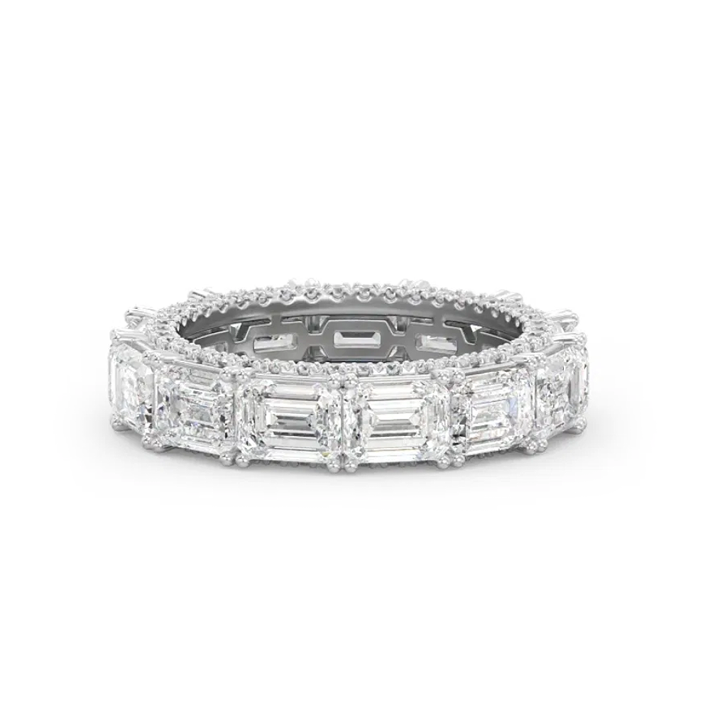 Diamond Emerald Cut Eternity Band 7 Ct Women Lab Grown 18K White Gold 5.10 mm