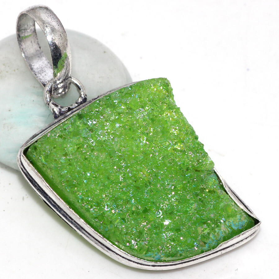 Titanium Druzy 925 Silver Plated Gemstone Handmade Pendant 1.7