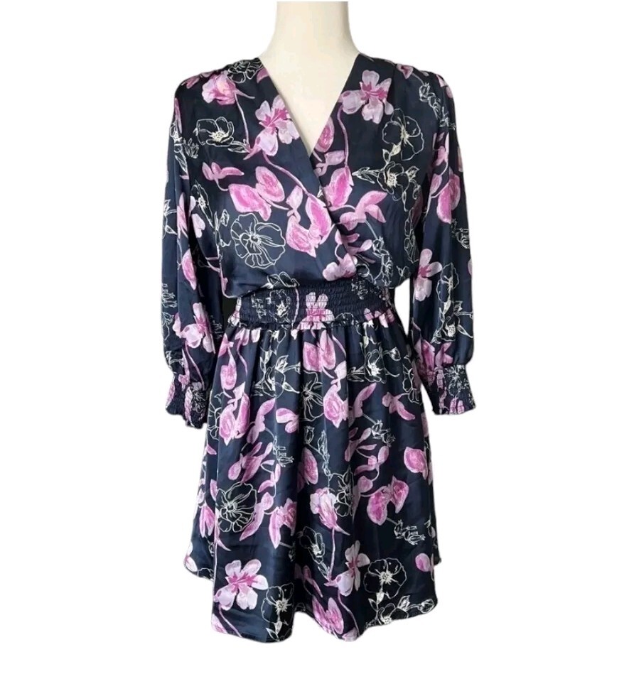 NWT Ophelia Roe Navy Blue & Pink Floral Dress Womens Plus Size 1X NEW