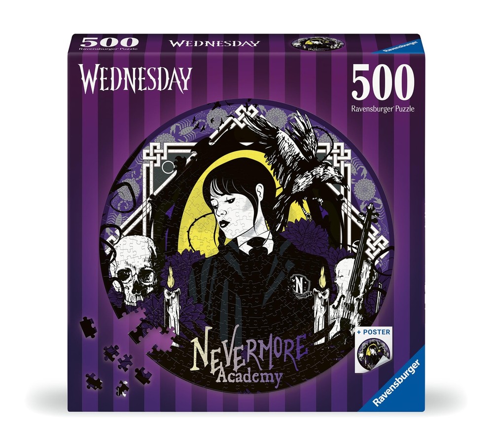 Ravensburger 17573 Wednesday Addams Gifts-Circular 500 Piece Jigsaw Puzzle for A
