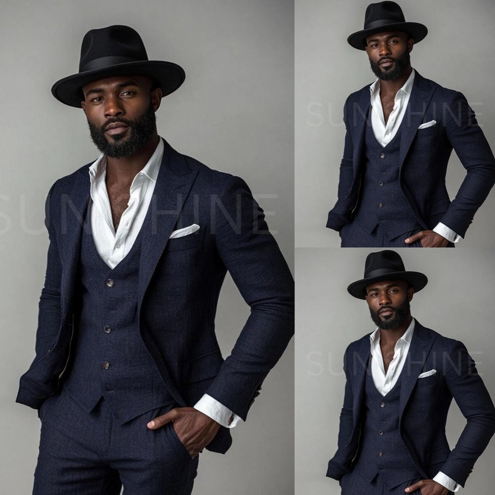 Navy Slim Fit 3-Piece Tuxedo Suit for Men Business Party Workwear  