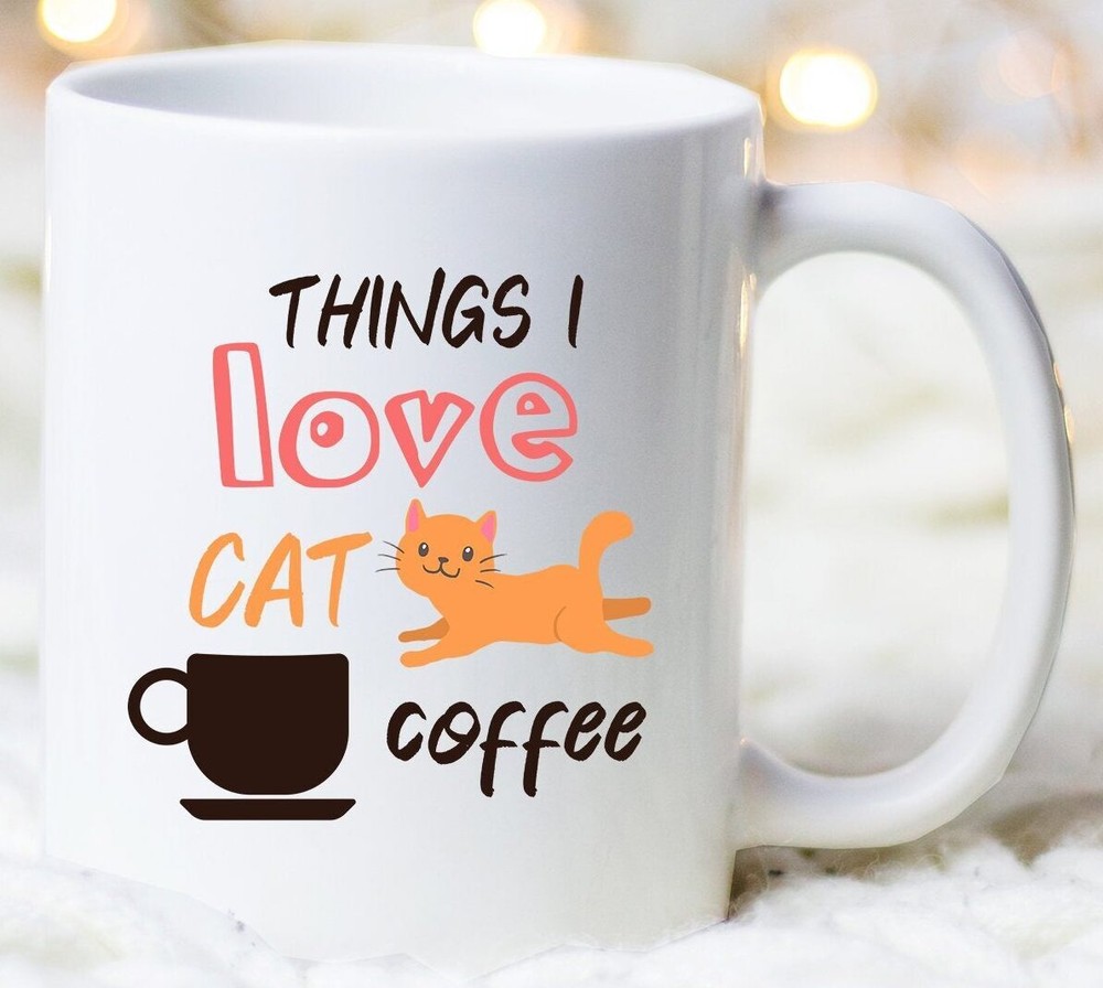 Funny Cat Lover Coffee Mug with I Love Coffee and Cats Design  