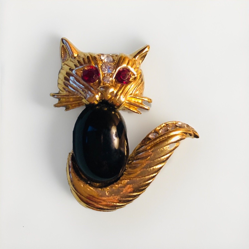 Jelly Belly Fox Brooch with Red Crystal Eyes and Vintage Rhinestones