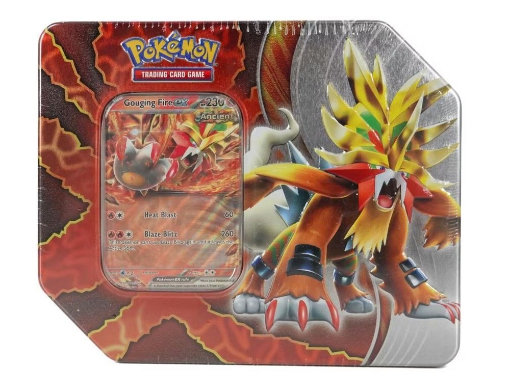 Pokemon Paradox Destinies Factory Sealed Tin Box - Gouging Fire 5 Booster Packs