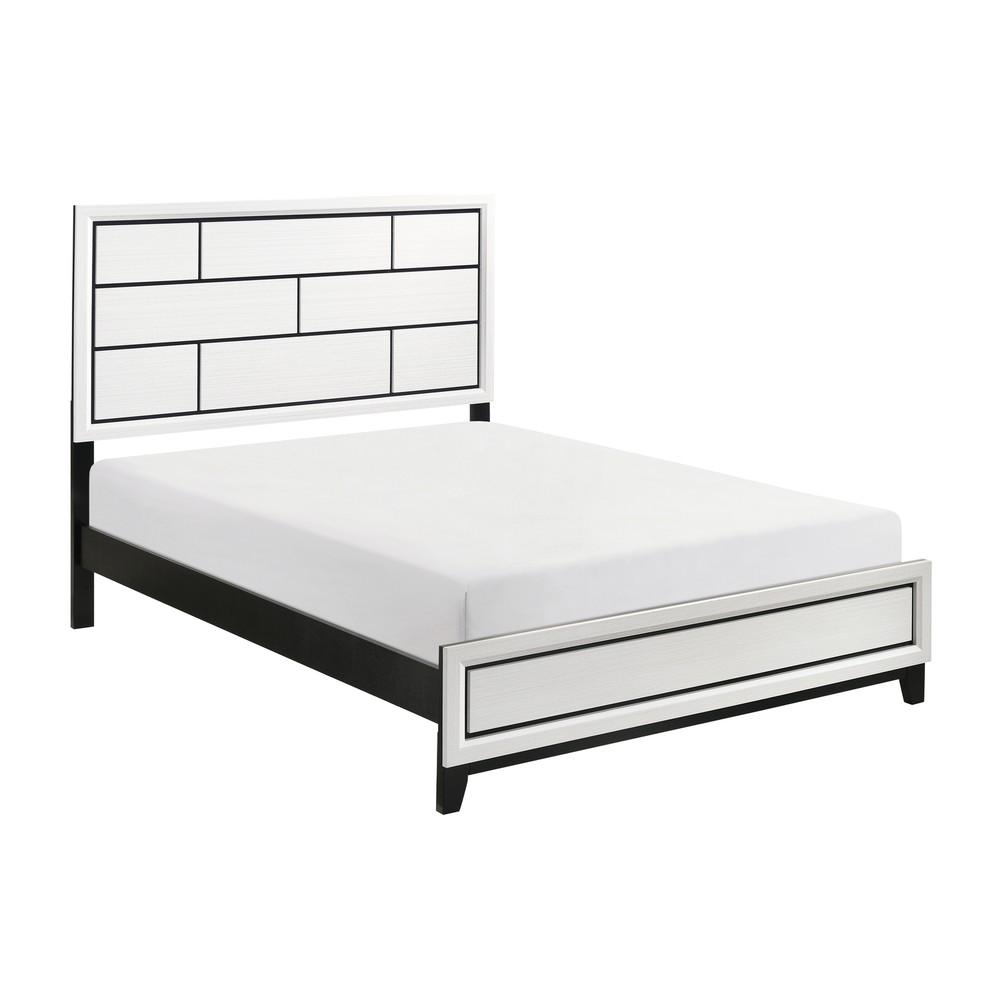 Modern Contemporary White Finish Full Bed 1pc Wooden Bedroom Furniture Black Lin
