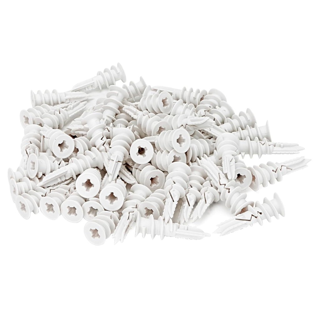 100 Pcs Self Drilling Drywall Anchors (Screws No Included), Plastic white
