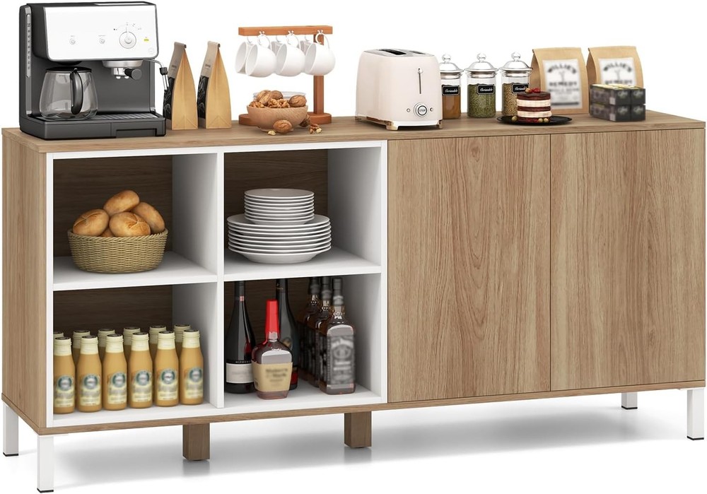 Buffet cabinet with 4 storage compartments and push-to-open doors for kitchen or dining room