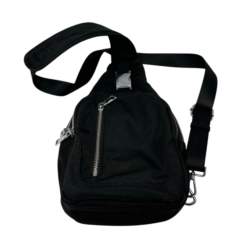 Madison West Black Sling Backpack With Zippered Pockets & Adjustable Strap