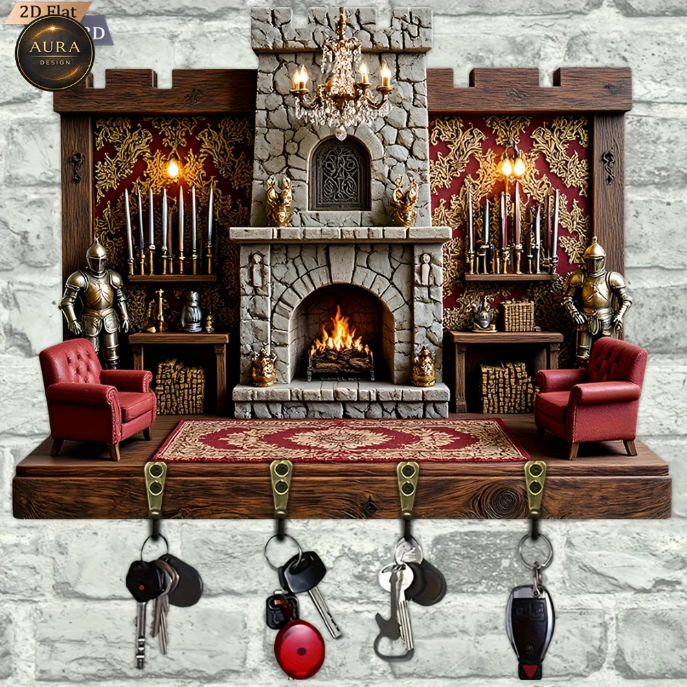 Wall Keychain 30cm - Castle Medieval Organizer 2D 4 Hooks Entrance