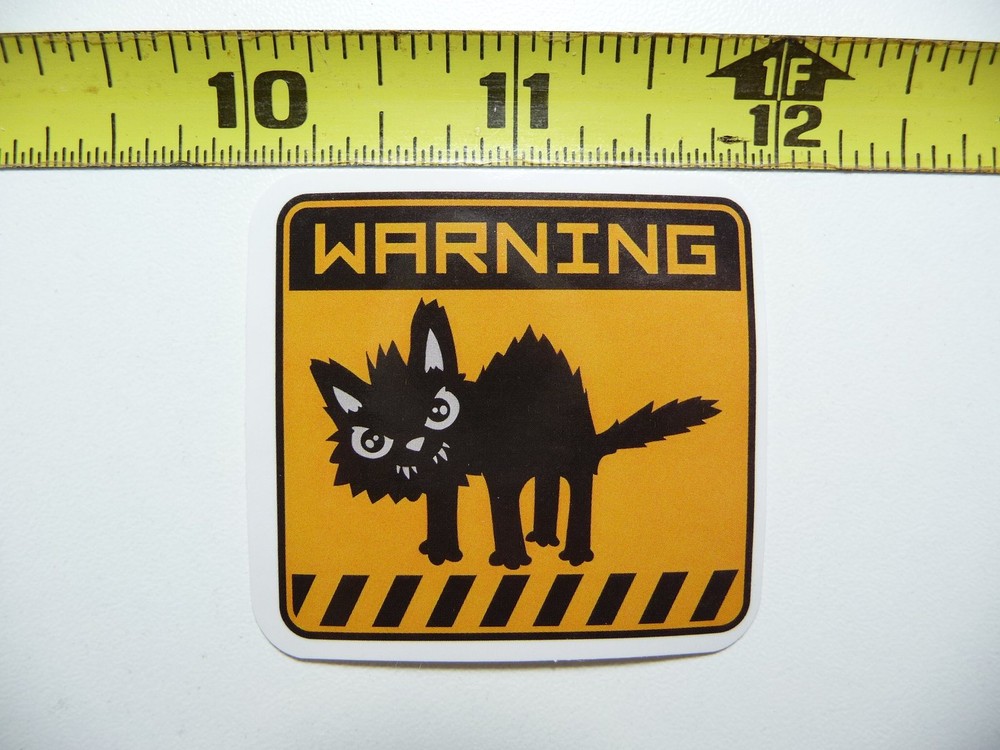 WARNING MEAN CRAZY CAT STICKER DECAL SIGN WARNING NOTICE JOKE PRANK GAG