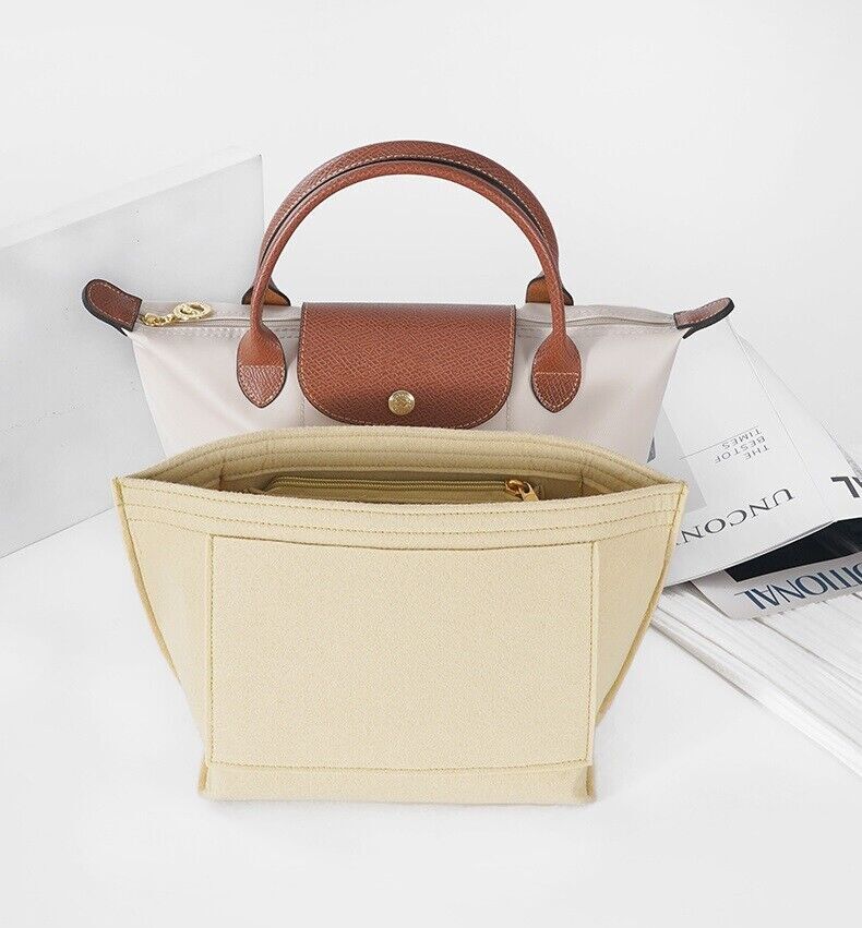 Perfect Purse Organizer Insert W/ Zippers For Longchamp Le Pliage S/M/L Beige