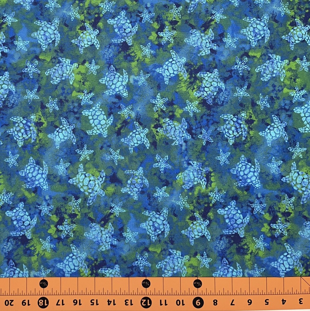Fabric Traditions | Nautical Watercolor Sea Turtle Blue Green | YARD