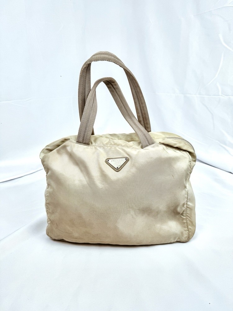 Authentic PRADA Vintage Nylon Tessuto Hand Bag Beige