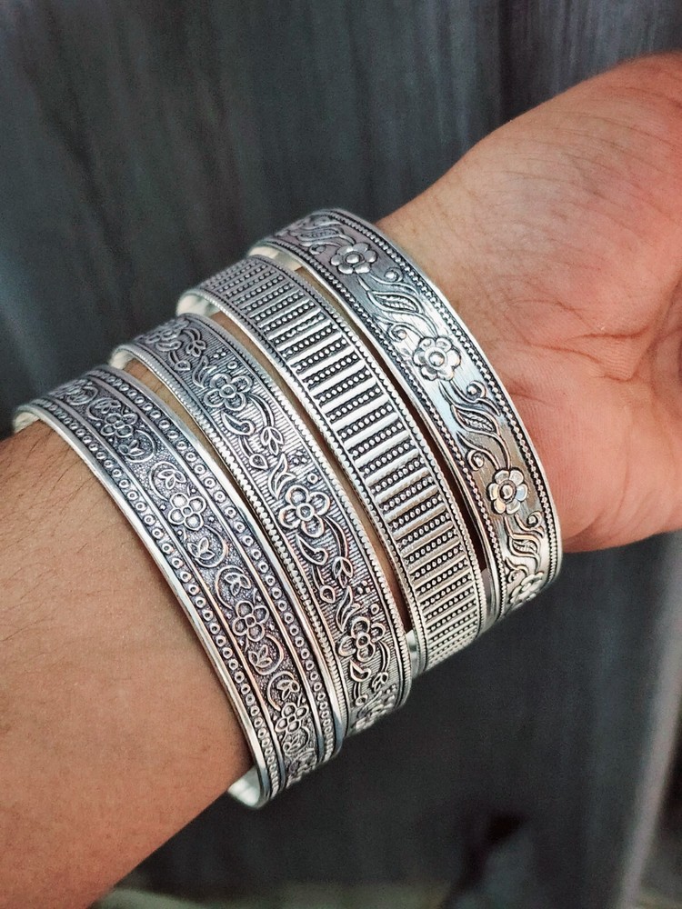 Elegant 4-Piece 925 Sterling Silver Bangle Set for Women Gift D44