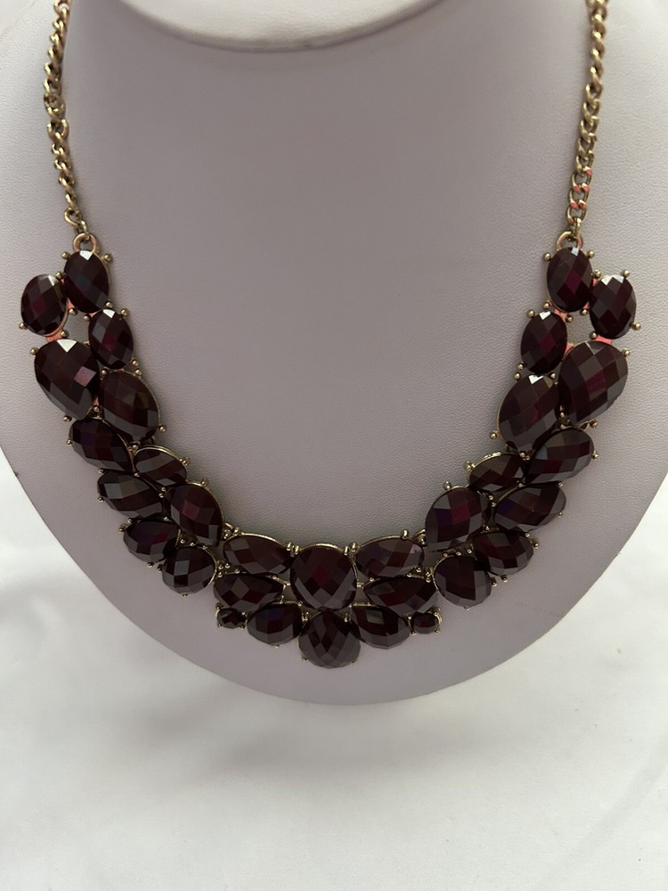 Brown Caramel Collar Necklace Resin Teardrop Stones Gold Tone Chain 16