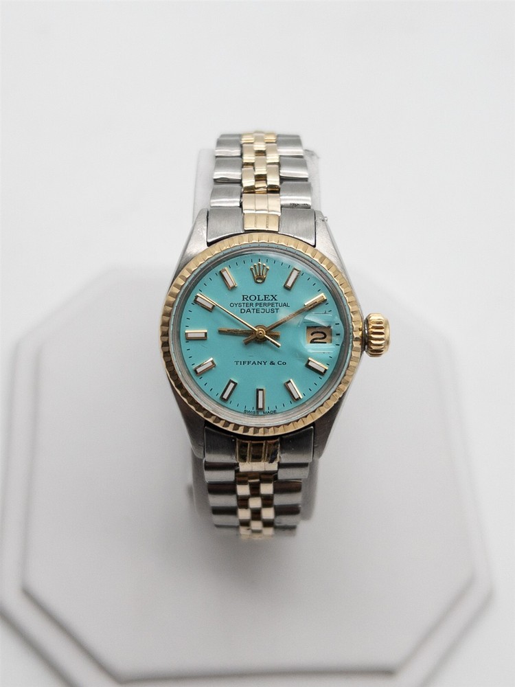 $12000 ROLEX DATEJUST Tiffany & Co BLUE 18k Yellow Gold SS Ladies Watch SERVICED