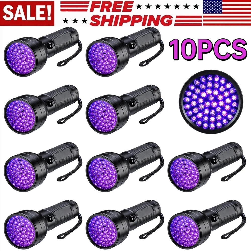 10Pcs UV 51 LED Flashlight Blacklight 395nM Inspection Lamp Detecter Light AA