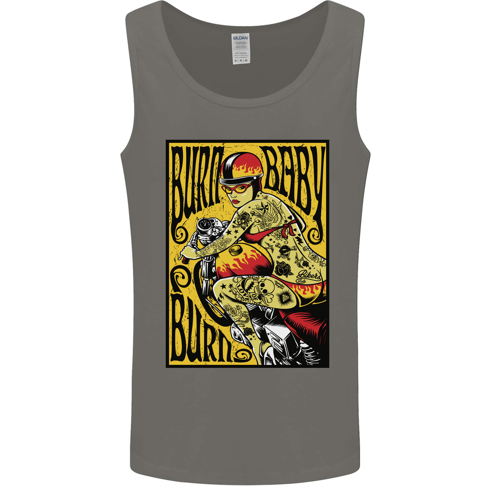 Burn Baby Burn Lady Biker Motorcycle Motorbike Mens Vest Tank Top